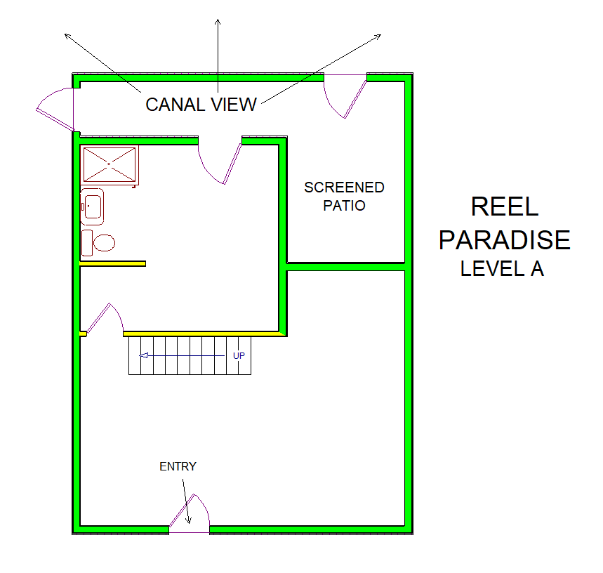 A level B layout view of Sand 'N Sea's canal front vacation rental home in Galveston named Reel Paradise
